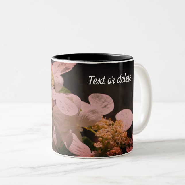 Lacecap Hydrangea Flower Personalised Two-Tone Coffee Mug (Front Right)