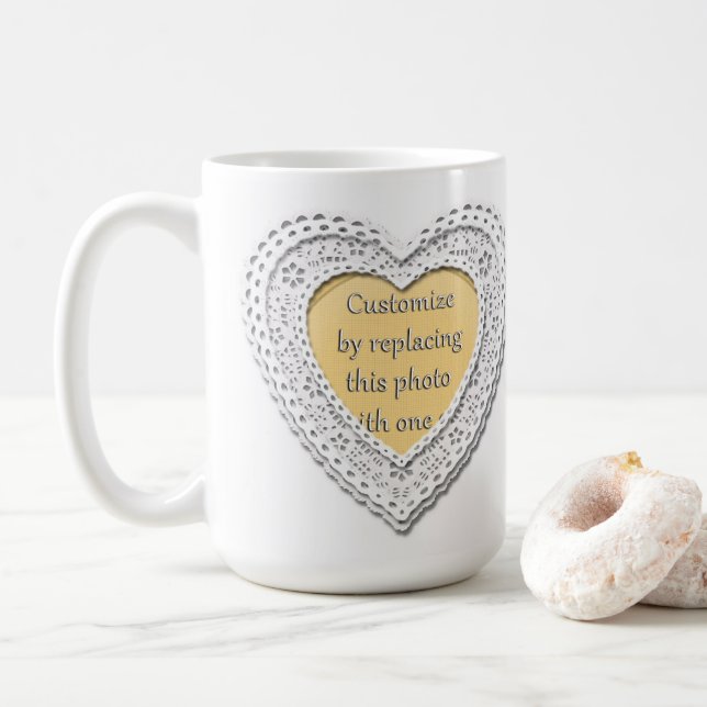 Laced Heart Photo Frame  Coffee Mug (With Donut)