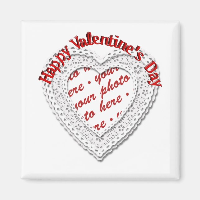 Laced Heart Shaped Valentine Photo Frame Magnet (Front)