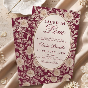 Laced in Love Burgundy Floral Lace Bridal Shower Invitation