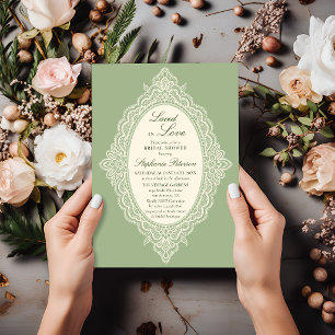 Laced in Love Green Vintage Lace Bridal Shower Invitation