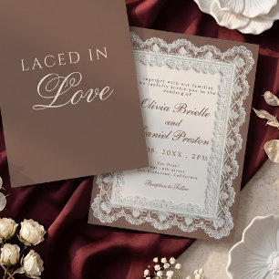 Laced in Love Vintage Brown & White Lace Wedding Invitation