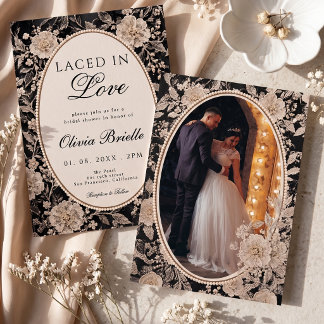 Laced in Love Vintage Pearl Photo Bridal Shower Invitation