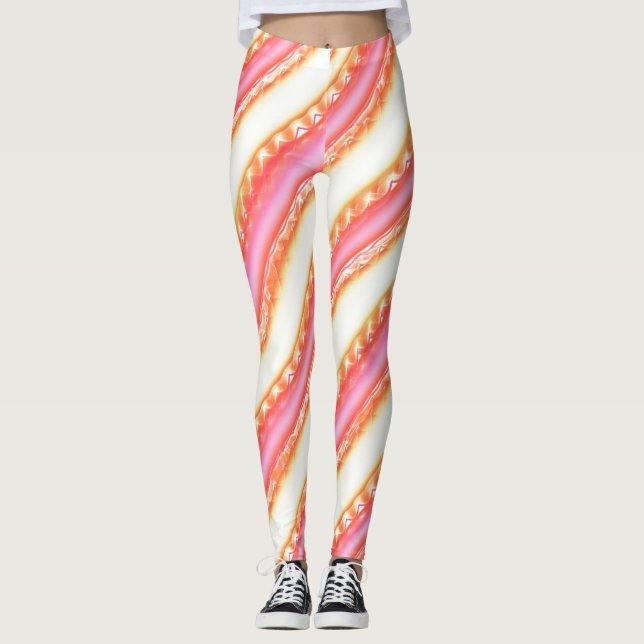 Lacelike on wide stripes in silky pink to beige    leggings (Front)