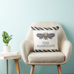 Lacewing Bee Striped Personalised Throw Pillow