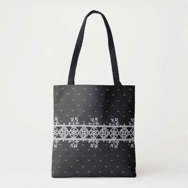 lacework line on black background tote bag (Front)