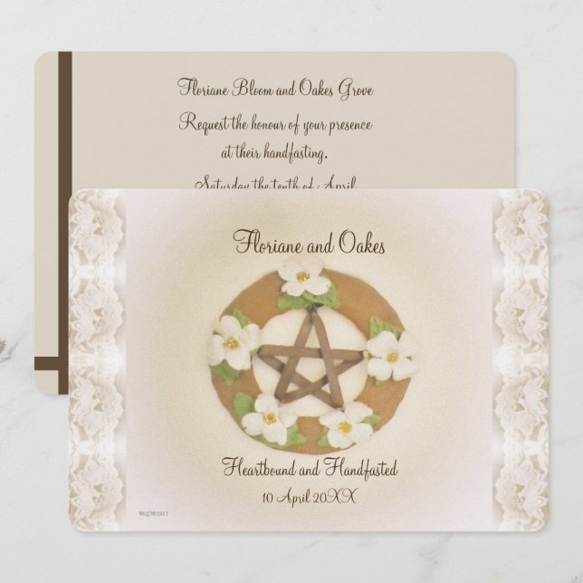 Lacey Dogwood Pentacle Handfasting Invitation (Front/Back)
