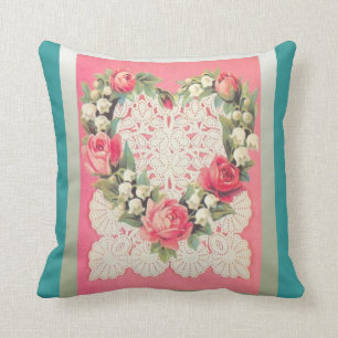 Lacey heart and lily of the valley cushion