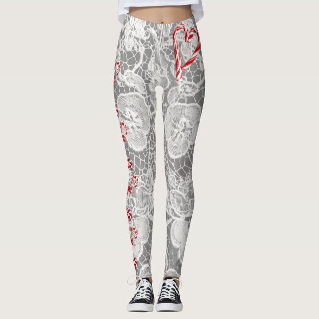 Lacey Ladies "Peppermints and Candy Canes" Leggings (Front)
