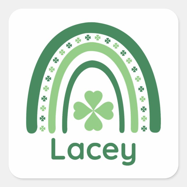 Lacey Name Clover Boho Rainbow Square Sticker (Front)