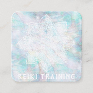 *~* Lacey White Mandala Blue Pink Yellow Pastel Square Business Card