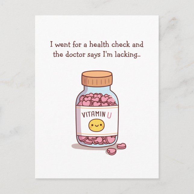 Lacking Vitamin U Funny Valentines Day Postcard (Front)