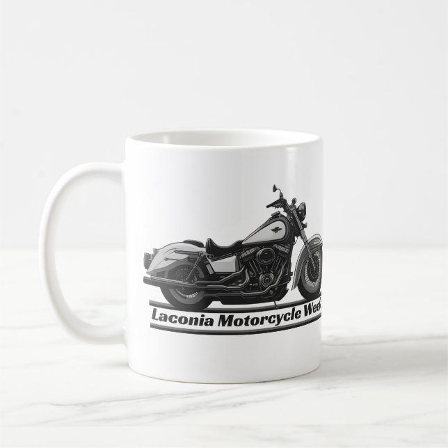 Laconia Motorcycle Week Black And White Biker Cool Coffee Mug (Left)