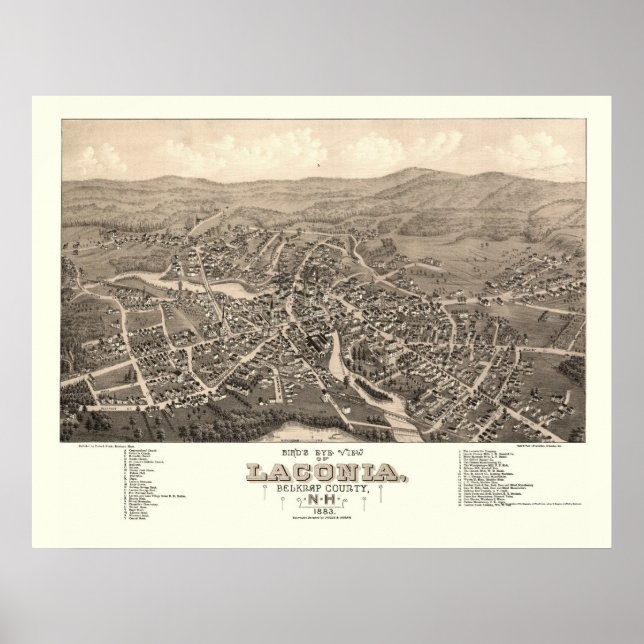 Laconia, NH Panoramic Map - 1883 Poster (Front)