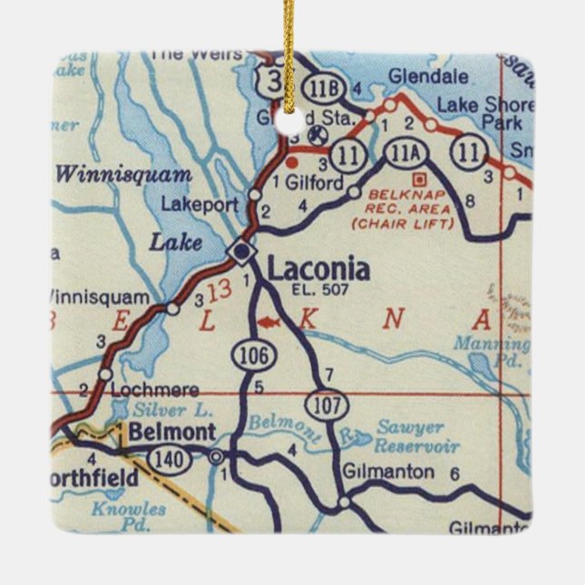 Laconia NH Vintage Map Ceramic Ornament (Back)