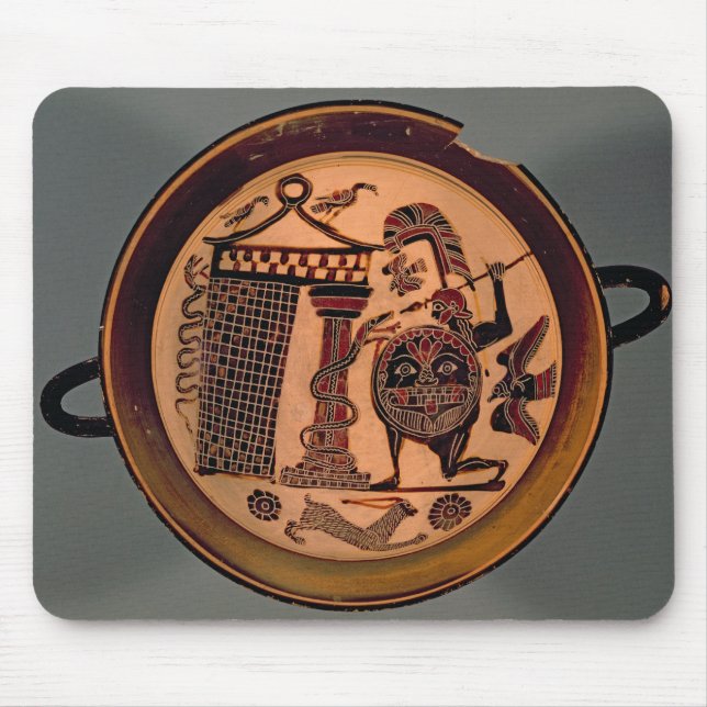 Laconian black-figure cup depicting a warrior atta mouse pad (Front)