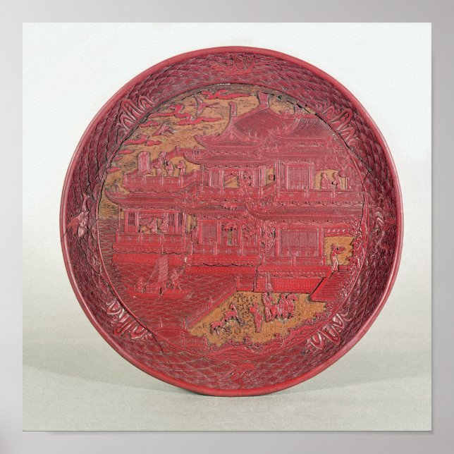Lacquer dish, carved poster (Front)