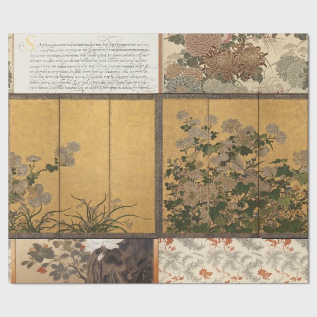 Lacquered Chrysanthemums Coromandel Screens Wrapping Paper (Seam)