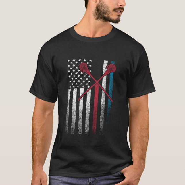 Lacrosse 4th of July American Flag USA America Pat T-Shirt (Front)