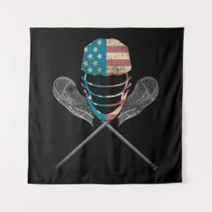 Lacrosse American Flag Lax Helmet And Stick Tapestry