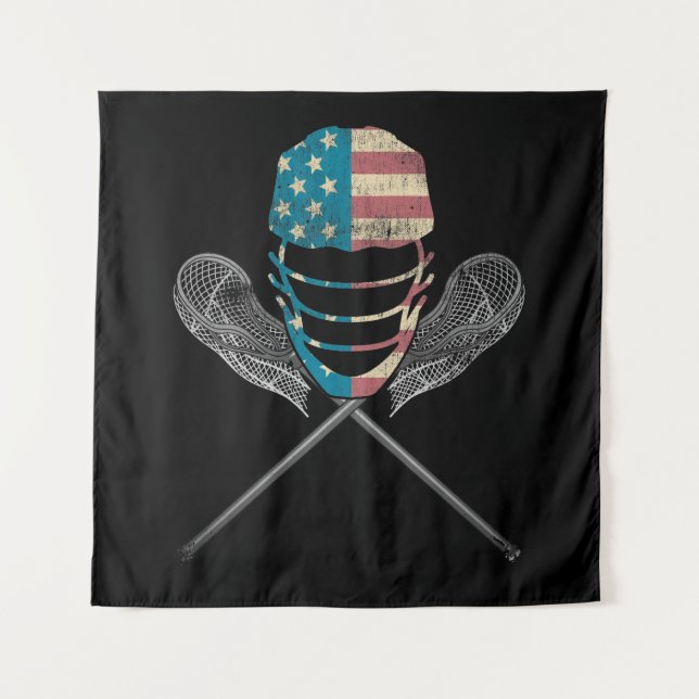 Lacrosse American Flag Lax Helmet And Stick Tapestry (Front)