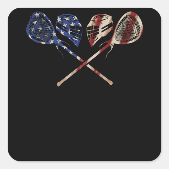 Lacrosse American Flag Lax Helmet Sticks 4th July Square Sticker (Front)