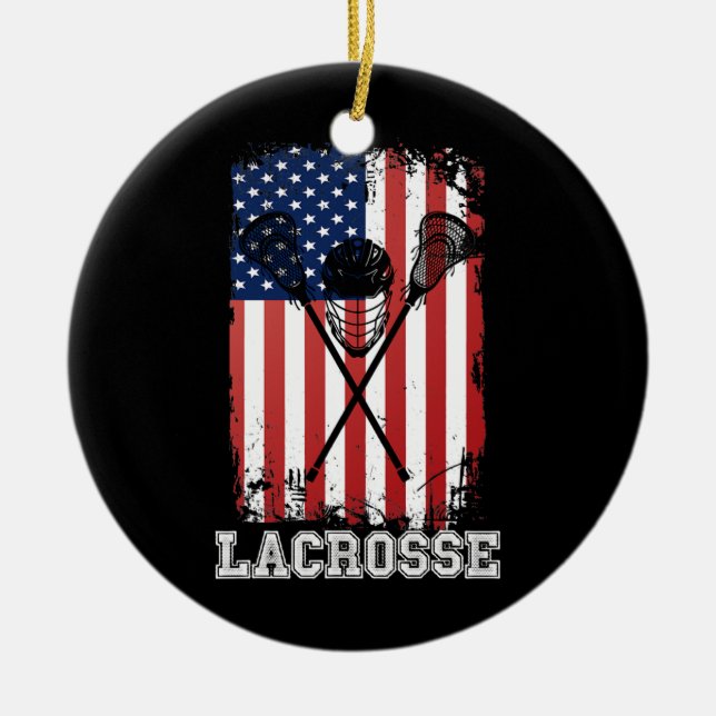 Lacrosse American Flag Lax Helmet Sticks 4th of Ceramic Ornament (Front)
