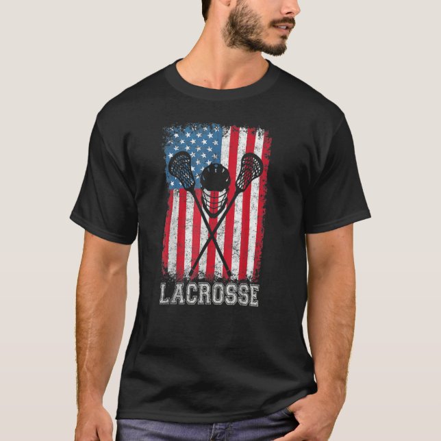 Lacrosse American Flag Lax Helmet Sticks 4th Of Ju T-Shirt (Front)