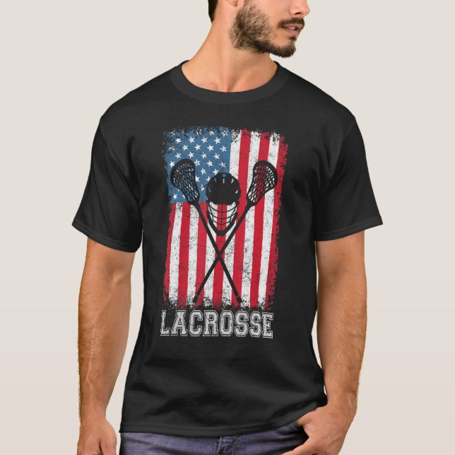 Lacrosse American Flag Lax Helmet Sticks 4th Of Ju T-Shirt (Front)