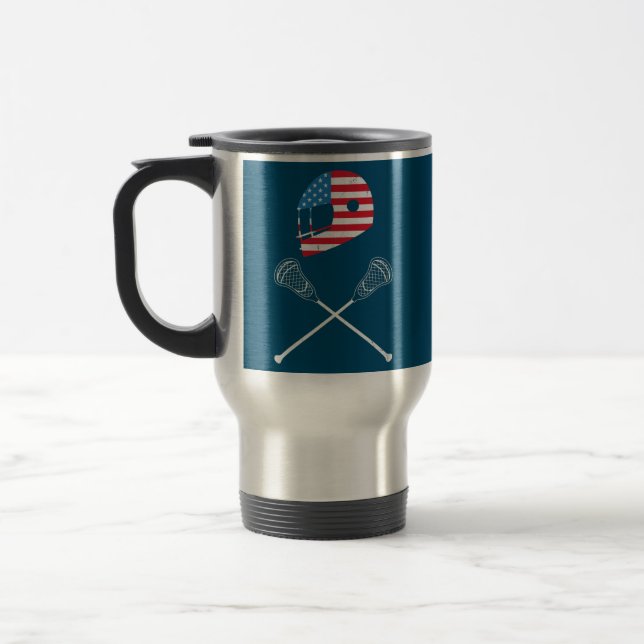 Lacrosse American Flag Lax Helmet Sticks 4th Of Travel Mug (Left)