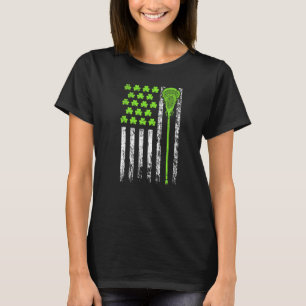 Lacrosse American Flag St Patrick Day For Men Boy  T-Shirt