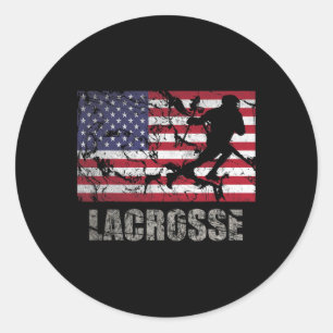 Lacrosse American Flag Usa Flag Fan Vintage Retro  Classic Round Sticker