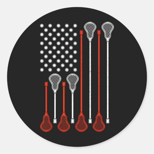 Lacrosse American Flag – Usa Patriotic Lax  Classic Round Sticker (Front)