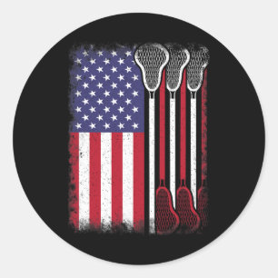 Lacrosse American Flag Vintage Lacrosse Player Classic Round Sticker