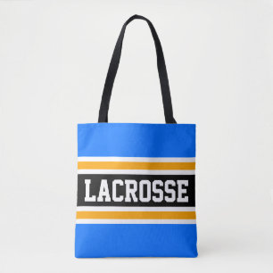 LACROSSE Athletic Bright Blue Black Yellow Stripes Tote Bag