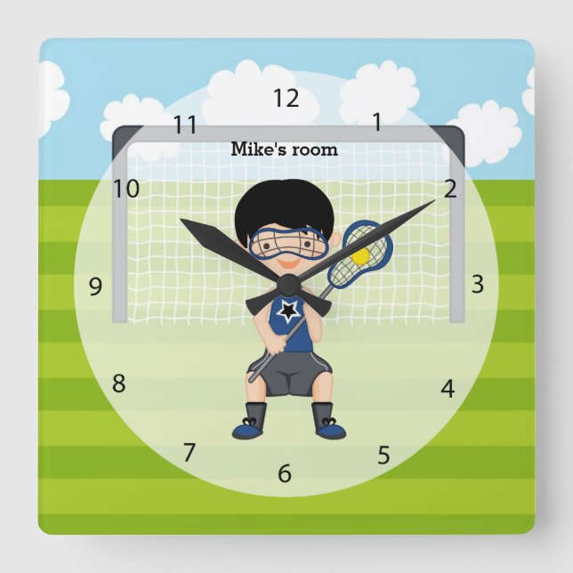 Lacrosse boy square wall clock (Front)