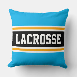 LACROSSE Bright Sky Blue Black Athletic Stripes Cushion