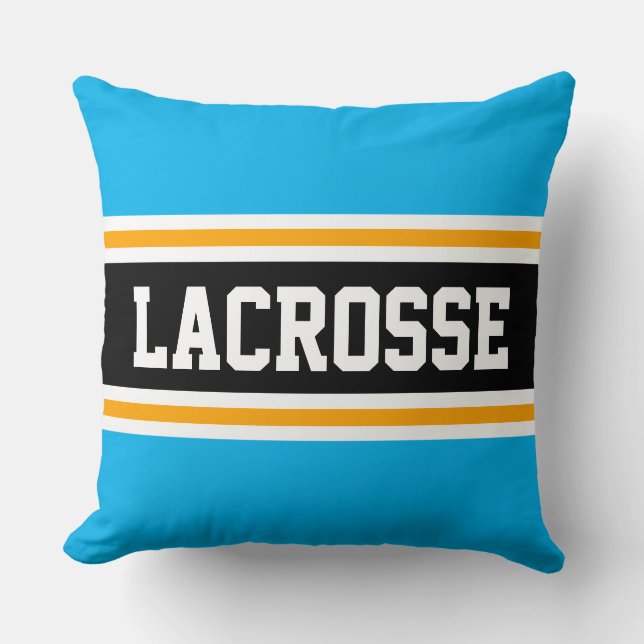 LACROSSE Bright Sky Blue Black Athletic Stripes Cushion (Front)