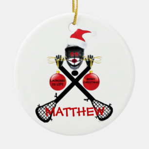 Lacrosse Christmas Cartoon Ceramic Ornament