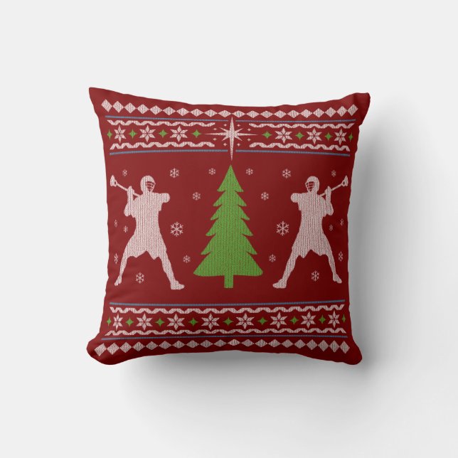 Lacrosse Christmas Pillow - Sweater style (Front)
