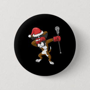 Lacrosse Dabbing Boxer Dog Lax Christmas Sports 6 Cm Round Badge