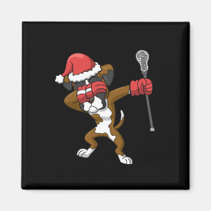 Lacrosse Dabbing Boxer Dog Lax Christmas Sports Magnet