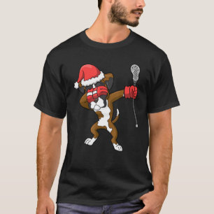 Lacrosse Dabbing Boxer Dog Lax Christmas Sports T-Shirt