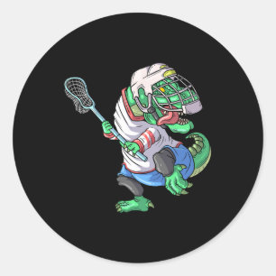 Lacrosse Dinosaur T Rex With Lacrosse Stick Funny  Classic Round Sticker