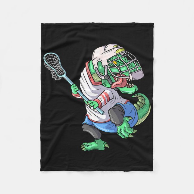 Lacrosse Dinosaur T Rex With Lacrosse Stick Funny  Fleece Blanket (Front)