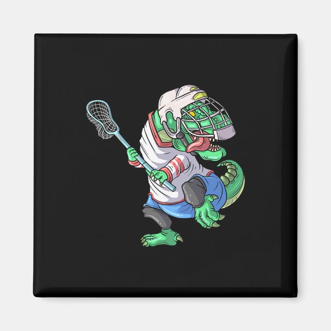Lacrosse Dinosaur T Rex With Lacrosse Stick Funny  Magnet (Front)