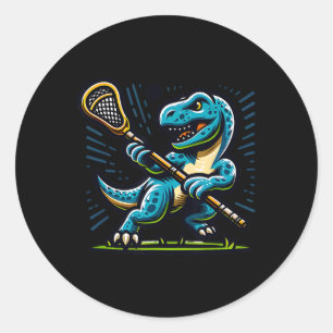 Lacrosse Dinosaur Trendy Sports Retro Funny For At Classic Round Sticker