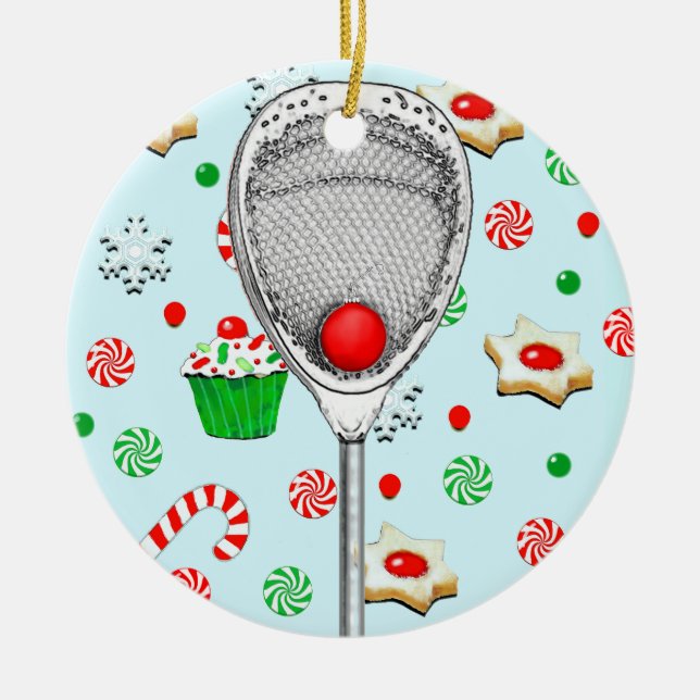 Lacrosse Goalie Christmas Collectible Ceramic Ornament (Front)
