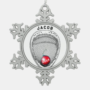 Lacrosse Goalie Holiday Gift Snowflake Pewter Christmas Ornament