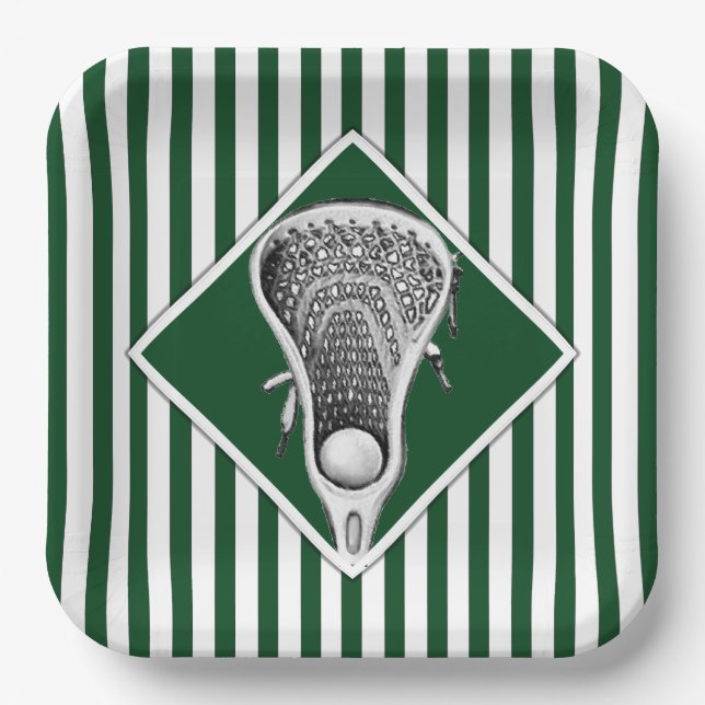 Lacrosse Green Team Party Paper Plates (Front)